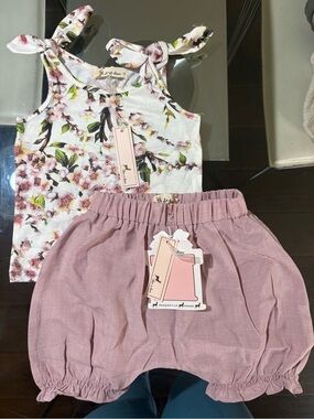 Floral Tie-Shoulder Tank & Pink Bloom Shorts Kids Matching Set